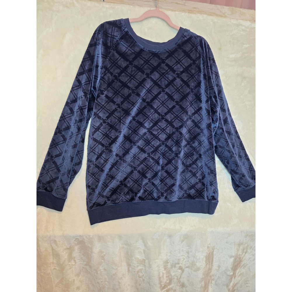 Daniel Buchler Navy Blue Velour Plaid Embossed Sweatshirt‎ XL Lounge Top